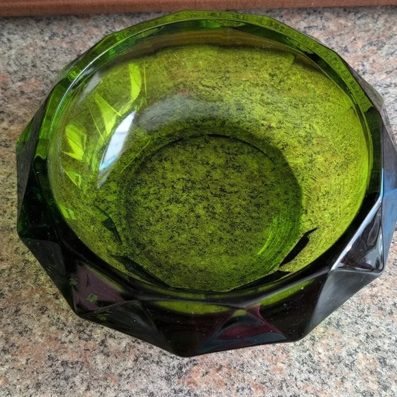 Vintage Viking Glass Emerald Green Diamond Point Candy Dish Compote - Picture 6 of 11